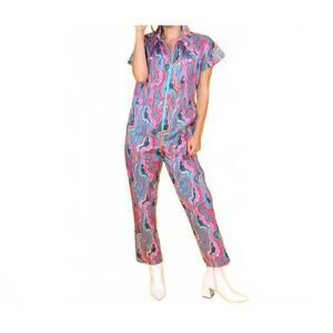 NEW BLUE PLATYPUS geode jumpsuit in aqua swirl